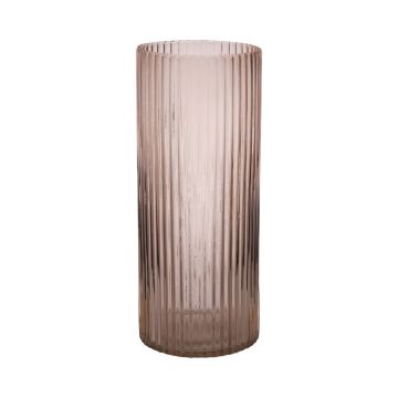Vase en verre tendance SORCHA avec rainures, rose pâle-transparent, 30cm, Ø12,5cm