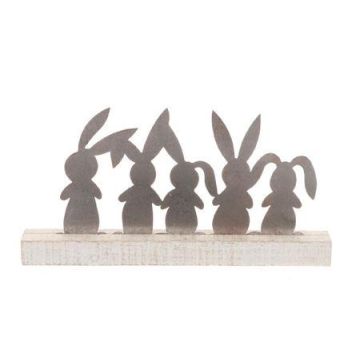 Figurine décorative Lièvres en métal CINCO sur pied en bois, gris-naturel, 35x5x18cm