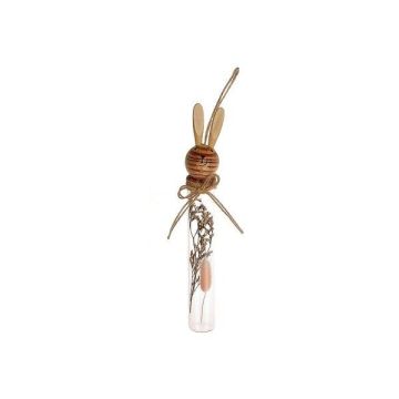 Suspension décorative Tube en verre NARNIKA avec tête de lièvre et fleurs séchées, décoration de Pâques, rose-brun, 5x3,5x25cm