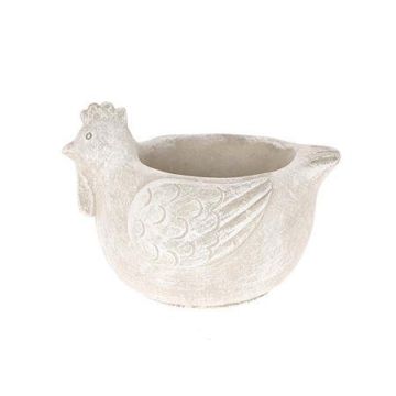 Cache-pot Poule VINURA en céramique, gris-blanc, 11x9x8,5cm