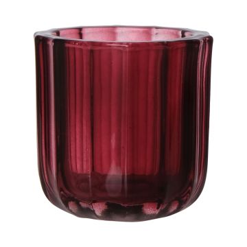 Maxi verre à bougie KENSIE, larges rainures, brun rouge-transparent, 9,4cm, Ø9cm