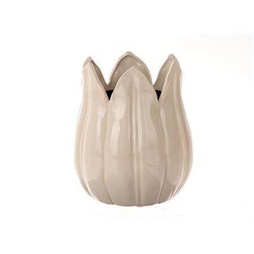 Pot de fleurs TULPA en forme de tête de tulipe, céramique, crème, 23cm, Ø19cm