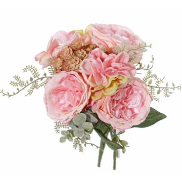 Bouquet de fleurs artificielles SIERRA, roses, hortensias, echeveria, rose, 25cm, Ø25cm