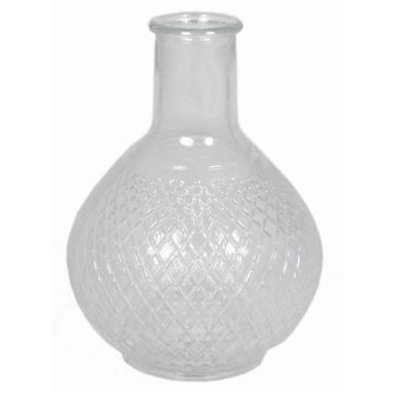 Vase à fleurs DONKA, motif losange fin, boule/rond, transparent, 18,5cm, Ø5cm/Ø13,5cm