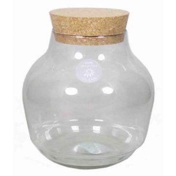 Vase terrarium en verre JANKO, couvercle en liège, ouverture latérale, transparent, 19cm, Ø10,5cm/Ø19cm