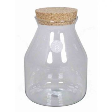 Bocal en verre VLADIMIR, avec couvercle en liège, cône/rond, transparent, 26cm, Ø12,5cm/Ø18cm