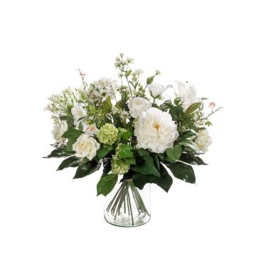 Bouquet artificiel FEME, blanc-vert, 60cm, Ø40cm