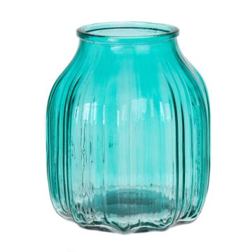 Petit vase à fleurs AMORY en verre, turquoise-transparent, 16cm, Ø13,8cm
