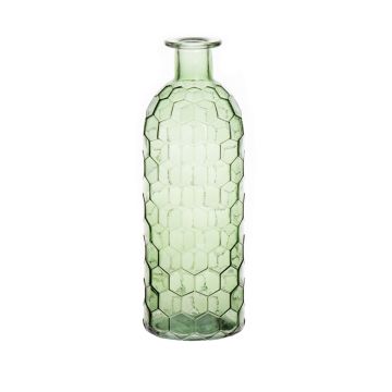 Vase bouteille ARANCHA en verre, motif nid d'abeille, vert-transparent, 20cm, Ø7cm