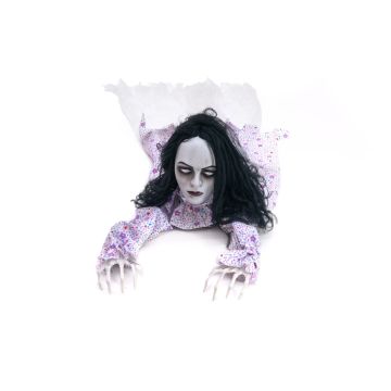 Figurine décorative d'Halloween Femme Zombie MESSINA, fonction sonore, rampant, LEDs, 150cm