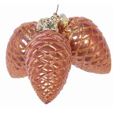 Décorations de Noël pommes de pin ZENTA, 3 pièces, cuivre, 11cm
