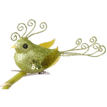 Oiseau ornemental GOJA avec clip, paillettes, vert, 12cm