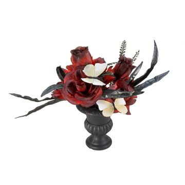 Bouquet de fleurs d'Halloween LESCADIA avec roses, papillons, rouge-noir, 30cm, Ø25cm