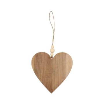 Cœur décoratif à suspendre JOSCHI en bois, avec des perles en bois, naturel, 10x10x0,15cm