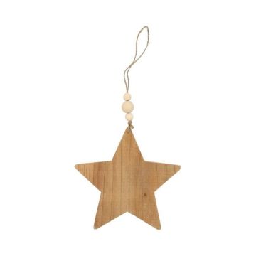 Étoile décorative à suspendre JOSCHI en bois, avec des perles en bois, naturel, 20x20x0,15cm