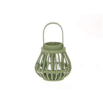 Lanterne en bois CHARITHRA avec anse, insert en verre, vert, 15cm, Ø15,5cm Lanterne en bois CHARITHRA avec anse, insert en verre, vert, 15cm, Ø15,5cm