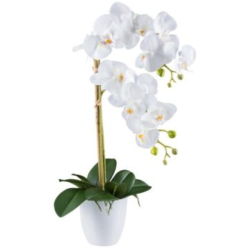 Orchidée Phalaenopsis artificielle BLENTOR dans un cache-pot en mélamine, racines, blanc, 55cm