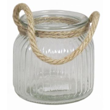 Lanterne en verre ADANNA avec anse, rayures verticales, transparent, 10,5cm, Ø11cm