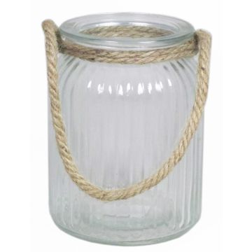 Lanterne en verre ADANNA avec anse, rayures verticales, transparent, 14,5cm, Ø11cm