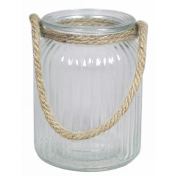 Lanterne en verre ADANNA avec anse, rayures verticales, transparent, 14,5cm, Ø11cm Lanterne en verre ADANNA avec anse, rayures verticales, transparent, 14,5cm, Ø11cm