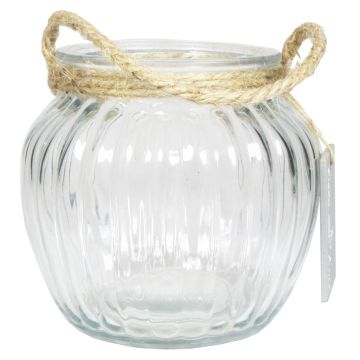 Lanterne en verre AKILI avec anse, rayures verticales, transparent, 13,5cm, Ø15cm
