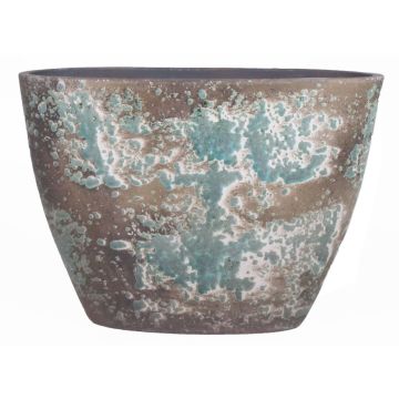 Pot ovale rustique en céramique TSCHIL, dégradé, brun-vert, 32x15x22cm