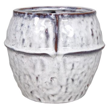 Pot de fleurs en céramique PEYRIK, émaillé unique, blanc-brun, 12cm, Ø14cm