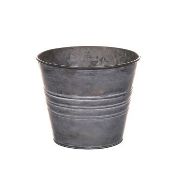 Pot rond en zinc MICOLATO avec rainures, gris, 13cm, Ø15,5cm