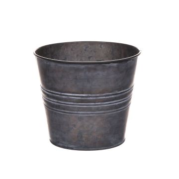 Pot rond en zinc MICOLATO avec rainures, gris, 16cm, Ø18,5cm