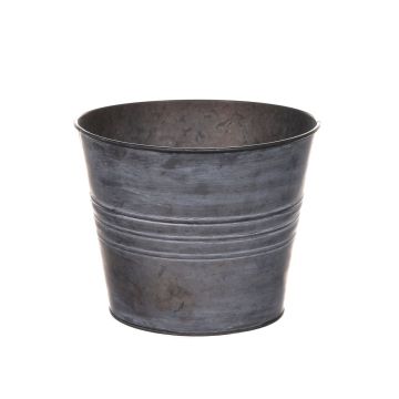 Pot rond en zinc MICOLATO avec rainures, gris, 16cm, Ø20,5cm
