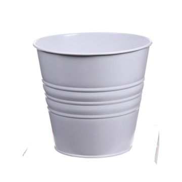 Pot rond en zinc MICOLATO avec rainures, blanc, 12cm, Ø13,5cm