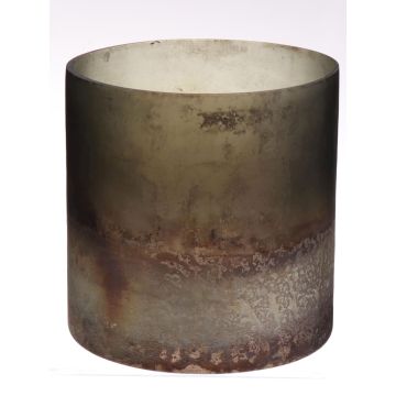 Bougeoir cylindre SANSA AIR en verre, vert-argent, 13cm, Ø12,5cm