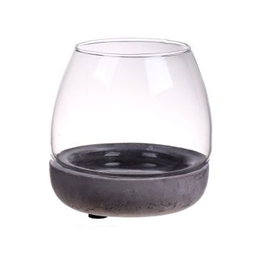 Porte-bougie en verre TONDA, socle en béton, transparent, 12cm, Ø13cm