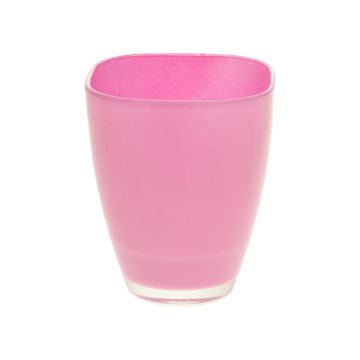Vase carré en verre YULE, rose vif, 17x13,5x13,5cm