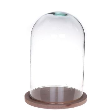 Cloche en verre HELVIN avec socle en bois, verre éco, transparent, 32cm, Ø19cm