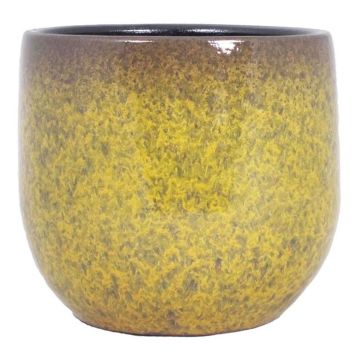 Pot à plantes au style vintage ELYAR, céramique, moucheté, jaune ocre-brun, 17cm, Ø19cm