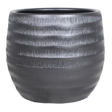 Pot à plantes en céramique TIAM avec rainures, noir mat, 14cm, Ø17cm