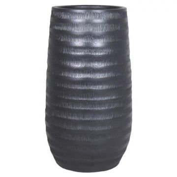 Vase en céramique TIAM avec rainures, noir mat, 50cm, Ø26cm