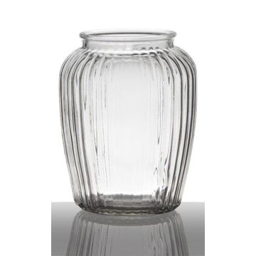 Vase à fleurs en verre NOLAN, rayures verticales, transparent, 19,5cm, Ø15,5cm