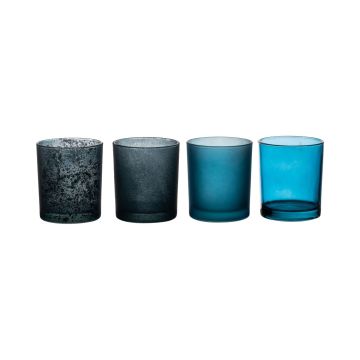 Porte-bougie LYLA en verre, 4 pcs, turquoise-bleu, 9cm, Ø8cm