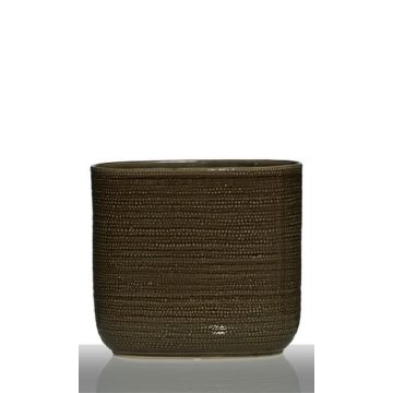 Pot ovale en céramique ALICK avec rainures, brun, 27x12,5X24cm