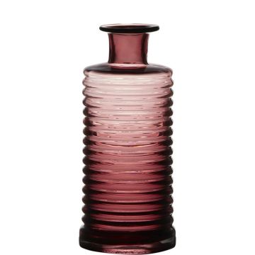 Bouteille décorative en verre STUART avec rainures, rose fuchsia-transparent, 21,5cm, Ø9,5cm