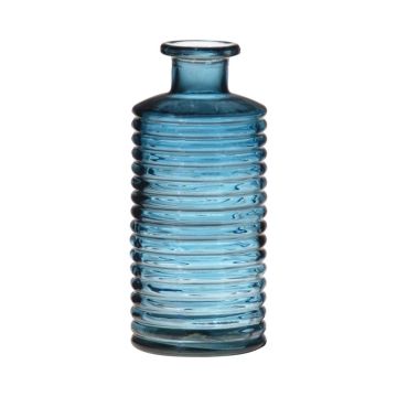 Bouteille décorative en verre STUART avec rainures, bleu-transparent, 31cm, Ø14,5cm