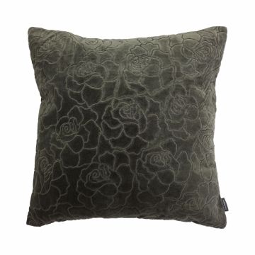 Coussin en velours ALAIA, motif roses, marron, 45x45cm