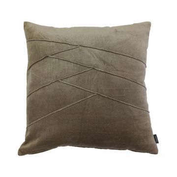 Coussin douillet en velours NOELANI, coutures décoratives obliques, marron clair, 45x45cm