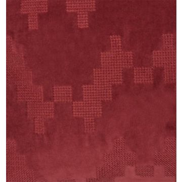 Coussin moelleux en velours ANJALI, rouge bordeaux, motif zigzag, 45x45cm