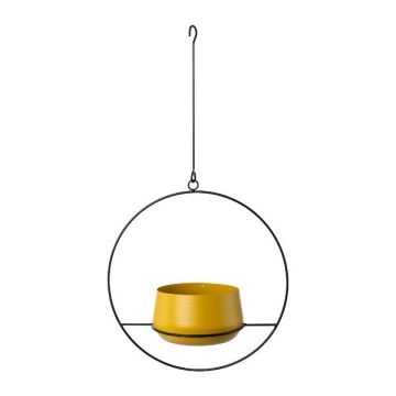 Cache-pot suspendu en métal QUINLEE, anneau métallique, jaune-noir, 36x18x70cm