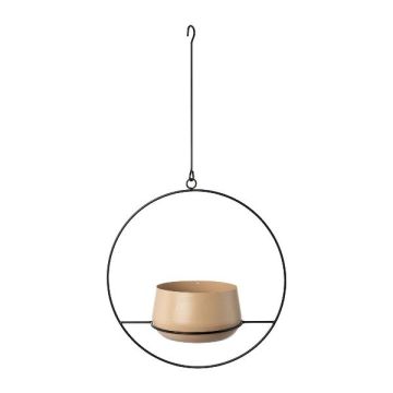 Cache-pot suspendu en métal QUINLEE, anneau métallique, beige-noir, 36x18x70cm