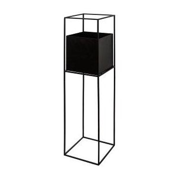 Pot à plantes carré QUANDA avec un support métallique, noir, 25x25x100cm