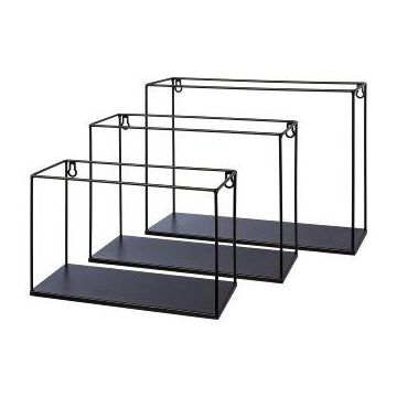 Etagère murale au style industriel en métal QUIANA, 3 pièces, noir, 30x13x20cm, 34x13x25cm, 40x13x30cm